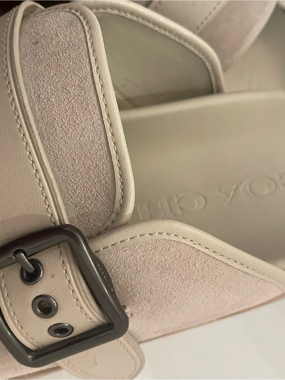 Coach Cream Suede Slide Clogs with Buckle Strap